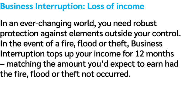 Business Interruption: Loss of income In an ever changing world, you need robust protection against elements outside ...
