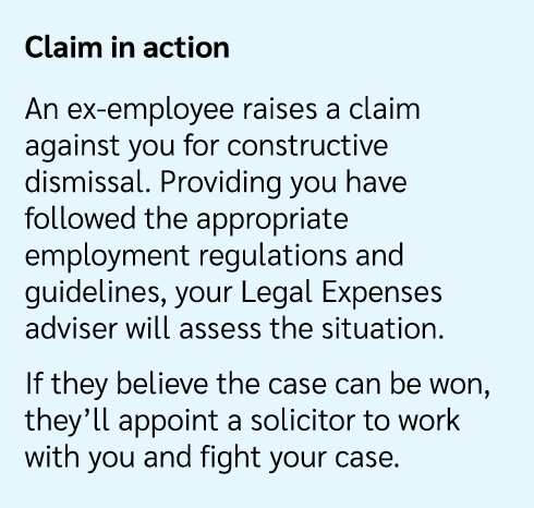 Claim in action An ex employee raises a claim against you for constructive dismissal. Providing you have followed the...