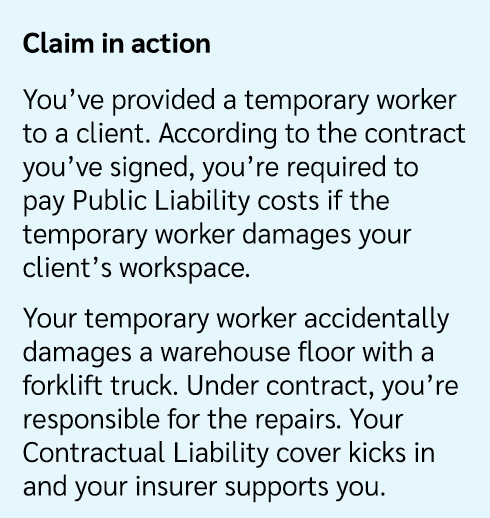 Claim in action You’ve provided a temporary worker to a client. According to the contract you’ve signed, you’re requi...